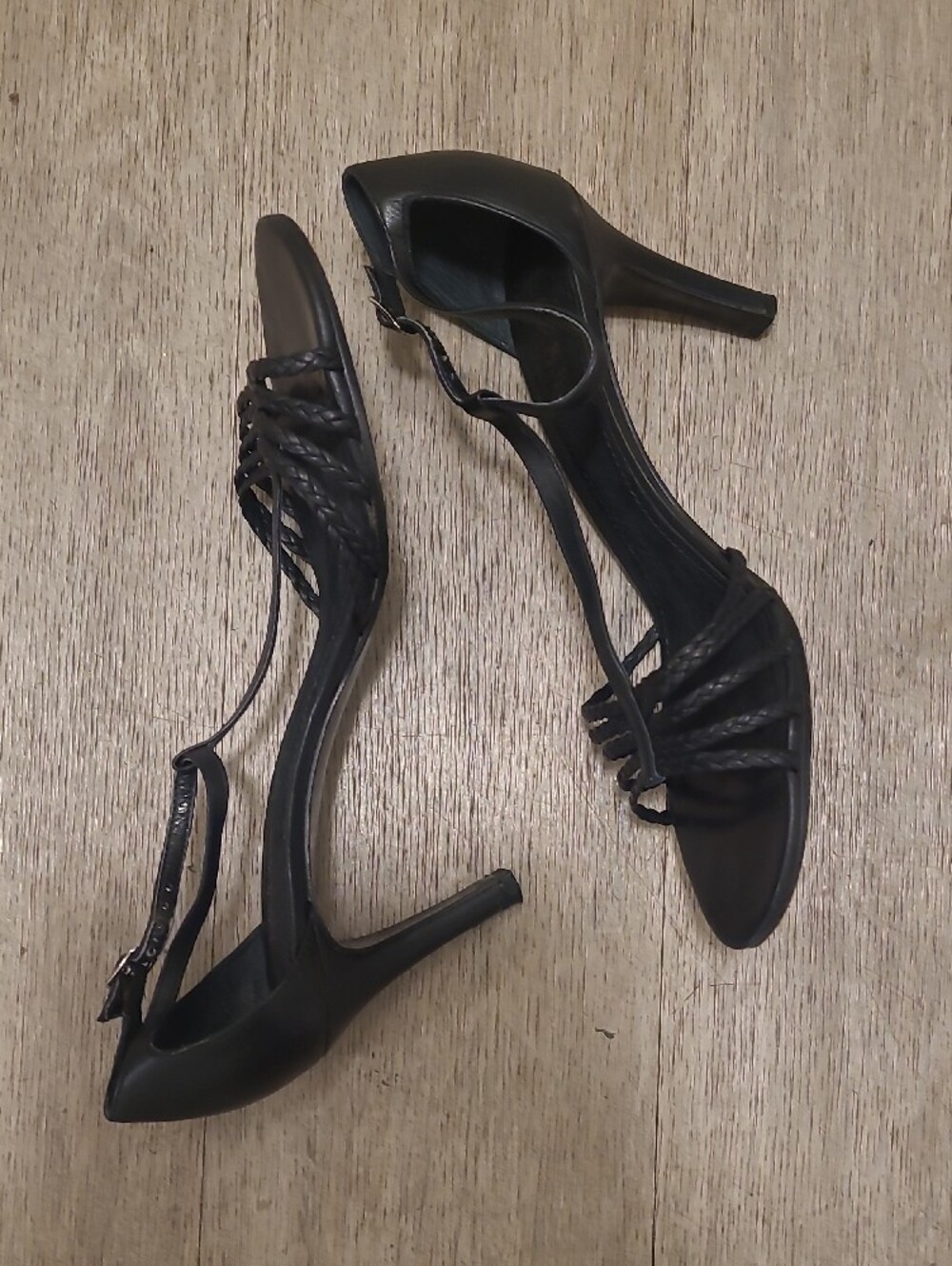 Vintage 90's Women's Black Strappy Ankle-Wrap Sandals - Picture 2 of 4